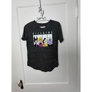 Disney Villains Dark Gray V-neck Graphic T-shirt Small Short Sleeve Boxy